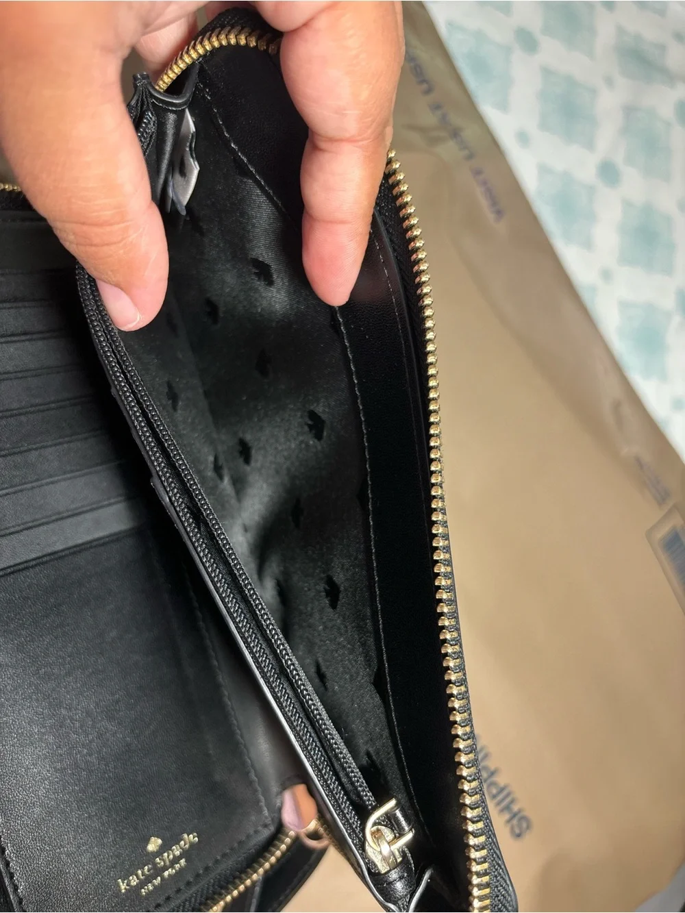 kate spade Black Zip-Around Saffiano Wristlet